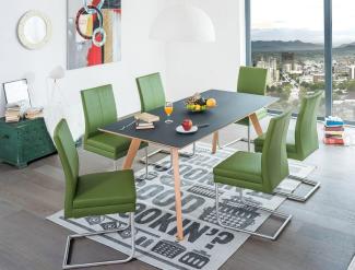 Tischgruppe Tromsa Vidrio grau Kernbuche + 6 Schwingstühle Gonda grün