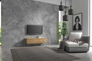 Wuun® TV-Board Lowboard Wohnwand TV-Bank Somero / 120cm /Eiche/Haarnadel Chrom