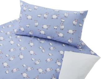 Cotonea Satin-Kinderbettwäsche Schäfchen blau | 100x135 + 40x60 cm