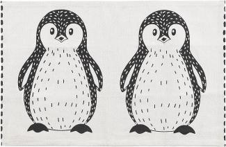 Kinderteppich Baumwolle weiß schwarz 60 x 90 cm Pinguin-Muster HAJDARABAD