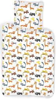 Baby Kinder BettwÃ¤sche Tiere Giraffe Hund Katze Huhn Fuchs Kuh Bettdecke 100x135 + Kopfkissen 40x60 cm, 100% Baumwolle