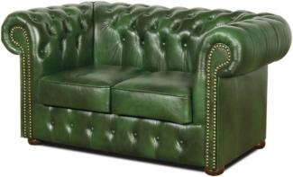 Casa Padrino Chesterfield Echtleder 2er Sofa Grün 160 x 90 x H. 78 cm - Luxus Kollektion