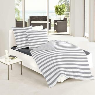 Traumschlaf Mako-Satin Bettwäsche Albklassik Stripe | 200x220 cm + 2x 80x80 cm | silber