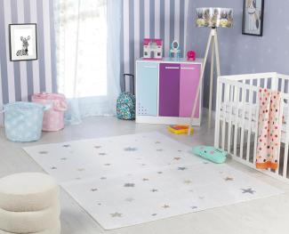 Surya Sterne Kinderteppich - Cartoon Teppich, Teppich Kinderzimmer oder Babyzimmer, Kinderzimmerteppich, Krabbelteppich oder Spielteppich - Baby Teppich für Jungen & Mädchen, Creme 160x213cm