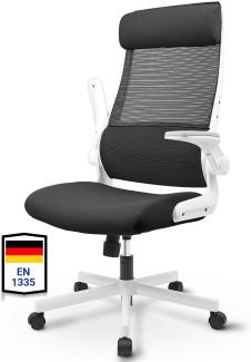 MELOKEA Bürostuhl Ergonomisch, Schreibtischstuhl aus Mesh mit Hochklappbaren Armlehnen, Computer Drehstuhl mit Verstellbare Kopfstützenarme und Lendenwirbelstütze (Black)