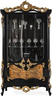Casa Padrino Luxus Barock Vitrine Schwarz / Braun / Gold 156 x 50 x H. 220 cm - Prunkvoller Massivholz Vitrinenschrank mit 2 Glastüren - Barock Möbel