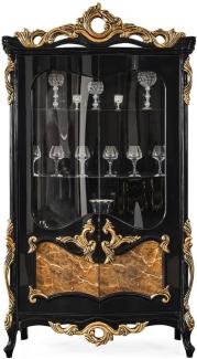 Casa Padrino Luxus Barock Vitrine Schwarz / Braun / Gold 156 x 50 x H. 220 cm - Prunkvoller Massivholz Vitrinenschrank mit 2 Glastüren - Barock Möbel