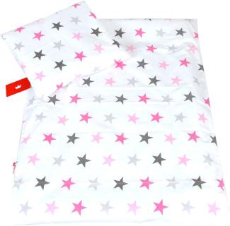 BABYLUX 2 tlg. Set Bezug für Kinderwagen Stubenwagen oder Wiege Garnitur Bettwäsche Kissen Decke 60 x 78 cm (93. Sterne Rosa)