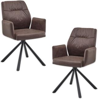 MARA Esszimmerstühle 2er Set mit schwarzem Metallgestell und Microfaser Bezug, Braun - Bequeme Stühle für Esszimmer & Wohnzimmer - 57 x 91 x 62 cm (B/H/T)