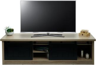 TV-Rack HWC-K75, Fernsehtisch TV-Board, Schiebetüren Staufächer, Holz-Optik Industrial Metall 43x150x40cm ~ naturfarben