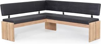 Möbel-Eins SIRION Eckbank mit Truhe aus Eiche, Material Massivholz/Bezug Mikrofaser 147 x 167 cm dunkelgrau