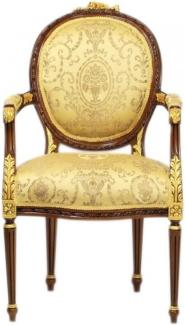 Casa Padrino Luxus Barock Esszimmer Stuhl mit Armlehnen Ludwig XV Gold Muster / Mahagoni Braun - Möbel