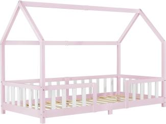 en.casa 'Sisimiut' Hausbett 90x200 cm, rosa/weiß, Kieferholz, inkl. Rausfallschutz und Lattenrost