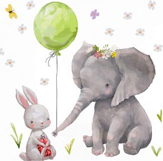 Little Deco 'Hase & Elefant mit grünen Ballon' Wandtattoo
