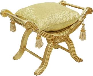 Casa Padrino Barock Kreuzhocker mit Kissen Gold / Gold - Handgefertigter Sitzhocker im Barockstil - Antik Stil Hocker - Barock Möbel - Wohnzimmer Möbel im Barockstil - Antik Stil Möbel