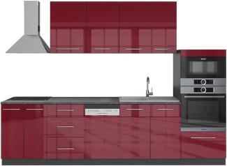 Vicco Küchenzeile Einbauküche Küche Fame-Line Anthrazit Rot Hochglanz 295 cm modern