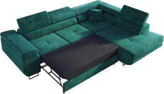 Ecksofa L-Form Couch mit Schlaffunktion und Verstellbare Kopfstützen - GUSTAW - Dunkelgrün Velours - Links