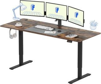FLEXISPOT Höhenverstellbarer Schreibtisch Basic Plus 200x80cm Elektrisch - Memory-Handsteuerung - Sitz-Stehpult für Büro & Home-Office (vintagebraun, schwarz Gestell)
