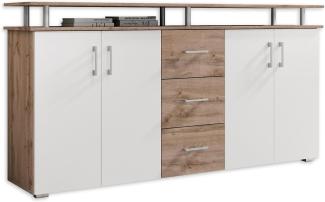 LIFT Highboard mit Ablage in Wildeiche Optik, Weiß - Moderner Wohnzimmerschrank mit Schubladen und viel Stauraum für Ihren Wohnbereich - 178 x 90 x 38 cm (B/H/T)