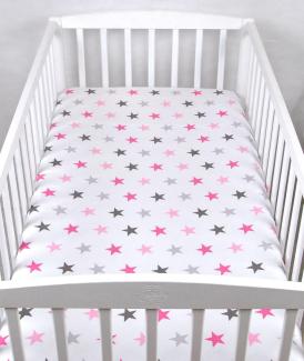 BABYLUX Spannbetttuch 70 x 140 cm Baby SPANNBETTLAKEN Baumwolle Kinderbett 93. Sterne Rosa