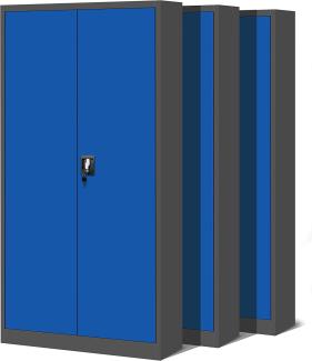 3er Set Aktenschrank C001H Büroschrank Metallschrank Stahlschrank Werkzeugschrank Stahlblech Pulverbeschichtet Flügeltürschrank Abschließbar 195 cm x 90 cm x 40 cm (anthrazit/blau)
