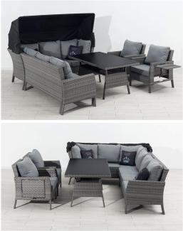 Gardissimo Polyrattan Luxus-Ecklounge Set "Ghana" mit Dach, inkl. Ecksofa, Sesseln, Tisch und Kissen, grau