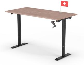 manuell höhenverstellbarer Schreibtisch EASY 160 x 80 cm - Gestell Schwarz, Platte Walnuss