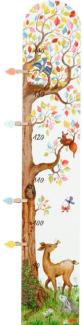 goki 60685 - Messlatte Auf der Lichtung - liebevoll gestaltete Messlatte mit 4 Holzklammern - Skala 0,80-1,45m - Wanddekoration