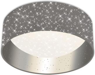 BRILONER Leuchten - LED Deckenleuchte, Stoff-Deckenleuchte, Stoffleuchte inkl. Sterneneffekt, 12 Watt, 1. 200 Lumen, 4. 000 Kelvin, Grau-Silber, Ø32cm