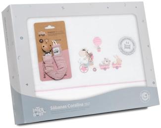 Fleece-Plüsch-Bettlaken-Set Kinderbett "Jirafa Bicicleta" weiß rosa & Schnullerketten Musseline mit Clip · 3- Teilig Winter -Bettwäsche-Set für kinderbett · Babys
