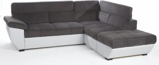 Mivano Ecksofa Speedway / Couch in L-Form mit verstellbaren Kopfteilen und Ottomane / 262 x 79 x 224 / Zweifarbig: dunkelgrau/hellgrau