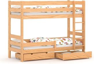 WNM Group 2in1 Etagenbett oder 2 Einzelbetten - Hochbett mit Rausfallschutz und 2 Schubladen Sophie - Hochbett Kinderbett für Mädchen und Jungen - Absturzsicherung Hochbett 80x180 cm - Kiefer