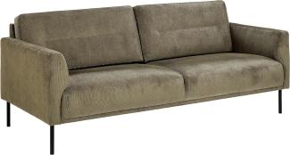 AC Design Furniture Gilda 3 Sitzer mit 2 Kissen im Retro Stil, Sektionssofa mit Olivgrünem Cordbezug und Schwarzen Metallbeinen, B: 196 x H: 84 x T: 91 cm