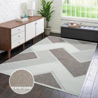 carpet city Teppich-Läufer Kurzflor Flur - Beige - 80x150 cm - Teppiche Fransen Boho-Style - Geometrisches Muster - Schlafzimmer, Wohnzimmer