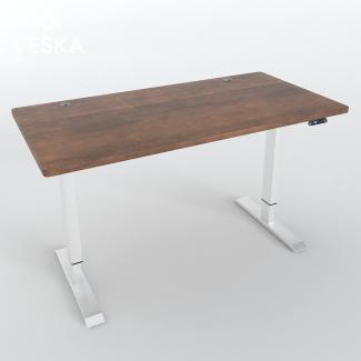 Höhenverstellbarer Schreibtisch (140 x 70 cm) - Sitz- & Stehpult - Bürotisch Elektrisch Höhenverstellbar mit Touchscreen & Stahlfüßen (Weiß/Antik)