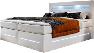 Boxspringbett Sevilla mit LED und Stauraum 140x200 Weiß H4