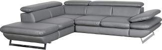 Mivano Ecksofa Prestige / L-Form-Sofa mit Ottomane / Kopfstützen und Armlehne verstellbar / 265 x 74 x 223 / Kunstleder, dunkelgrau