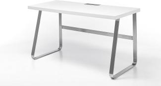 Robas Lund Schreibtisch Computertisch weiß matt, Gestell Edelstahl gebürstet, BxHxT 140x75x60 cm