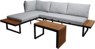 Garten Garnitur HWC-L27, Garnitur Sitzgruppe Lounge-Set Sofa, Spun Poly Alu Akazie Holz MVG-zertifiziert ~ hellgrau
