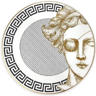 Casa Padrino Luxus Porzellan Teller Frau mit Augenklappe Weiß / Schwarz / Gold Ø 29 cm - Handbemalter Porzellan Essteller - Luxus Qualität - Made in Italy