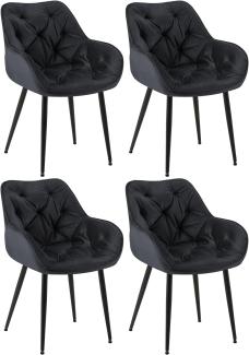 CLP 4er Set Stuhl Tanna Samt I Gesteppter Polsterstuhl I Esszimmerstuhl Mit Bodenschonern, Farbe:schwarz