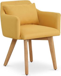 Menzzo Gybson Skandinavischer Stuhl/Sessel mit Kissen, weiche und Bequeme Sitzfläche, Stoff, gelb, Dimensions : L58 x P58 x H70 cm