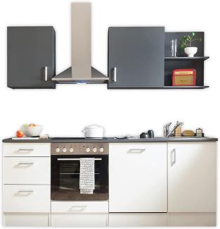 CORNER 220 Moderne Küchenzeile ohne Elektrogeräte in Weiß, Anthrazit - Geräumige Einbauküche mit viel Platz und Stauraum - 220 x 211 x 60 cm (B/H/T)