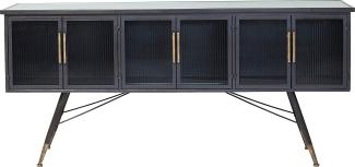 Kare Design Sideboard La Gomera 6 Türen, breite Kommode aus Stahl und Glasfronten, modernes TV-Board mit messingfarbenen Akzenten, weitere Artikel der Serie La Gomera erhältlich (H/B/T) 85x180x38cm