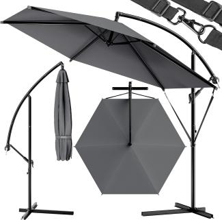 Kingsleeve Sonnenschirm mit Ständer Ø 300 cm UV Schutz 80+ mit Schutzhülle Windsicherung Kurbel Ampelschirm anthrazit