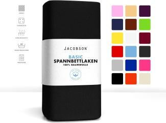 Jacobson Jersey Spannbettlaken Spannbetttuch Baumwolle Bettlaken (180x200-200x220 cm, Schwarz)