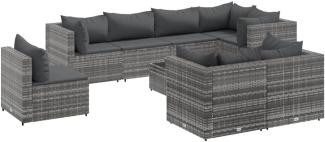 9-tlg. Garten-Lounge-Set mit Kissen Grau Poly Rattan 3308202