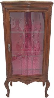 Casa Padrino Barock Vitrine Braun / Creme / Bordeauxrot - Handgefertigter Massivholz Vitrinenschrank mit Glitzersteinen und Marmorplatte - Wohnzimmer Möbel im Barockstil - Barock Möbel