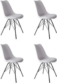 SAM 4er Set Schalenstuhl Lerche, weiß, integriertes Kunstleder-Sitzkissen, Schwarze Metallfüße, Esszimmerstuhl im skandinavischen Stil