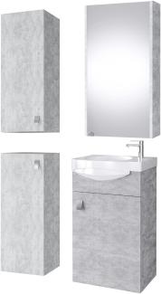 Planetmöbel Badset komplett aus Unterschrank 40cm mit Waschbecken, Spiegelschrank und 2X Midischrank in Beton, Komplettset für Badezimmer 5-teilig